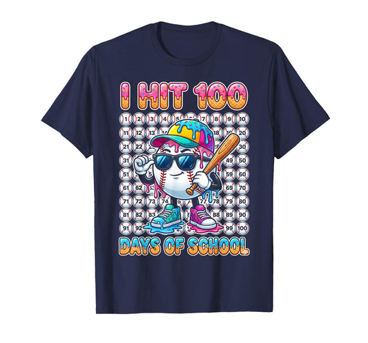 I Hit 100 Days of School Baseball Ice Cram Drip 100th Boys T-Shirt