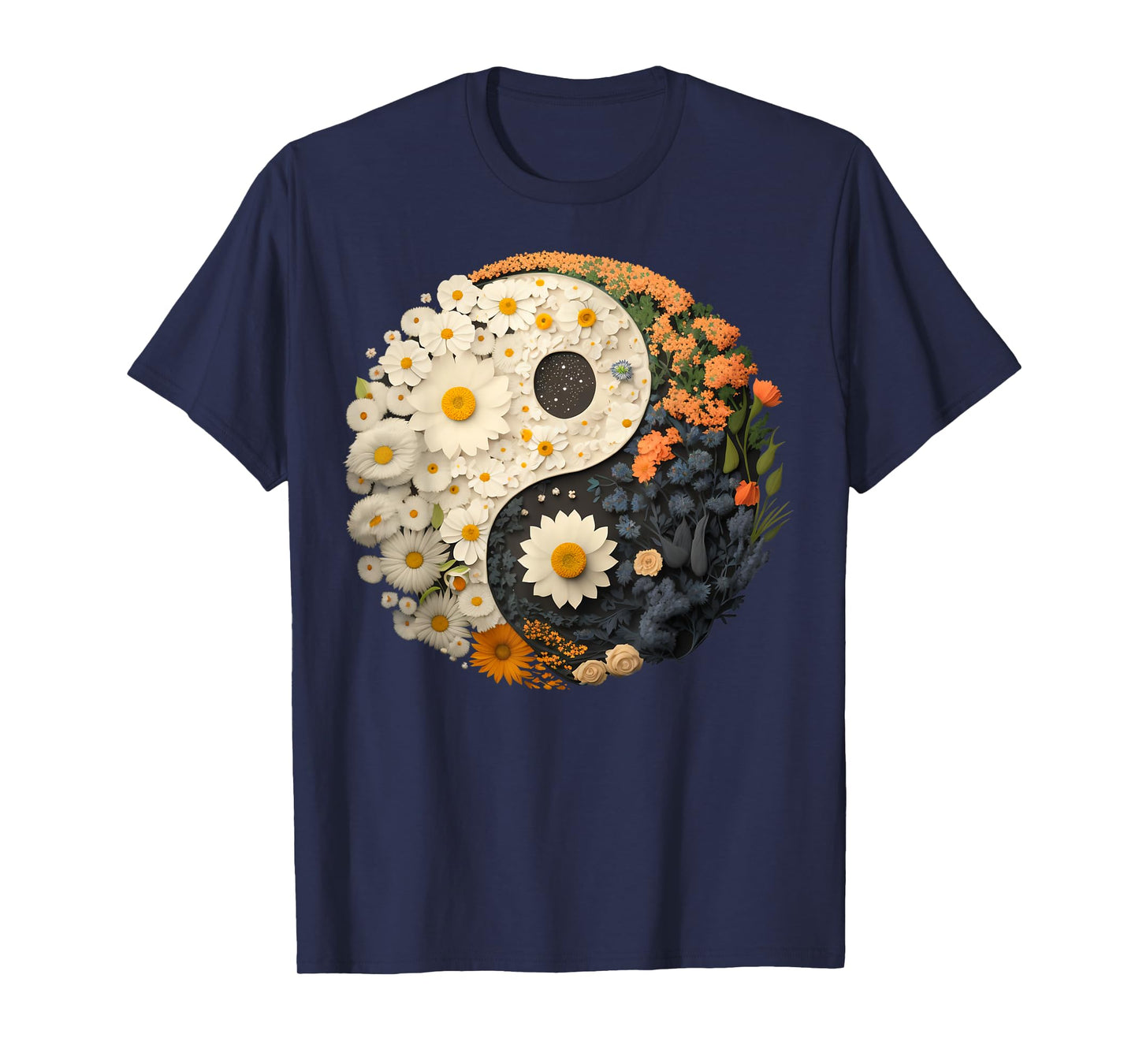 Floral Taoism Yin Yang Symbol on Flower Taijitu Yin Yang T-Shirt