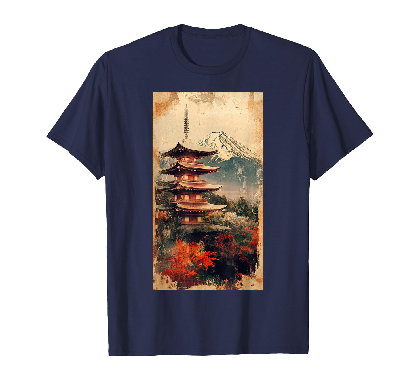Vintage Japanese Landscape Pagoda Mount Fuji T-Shirt