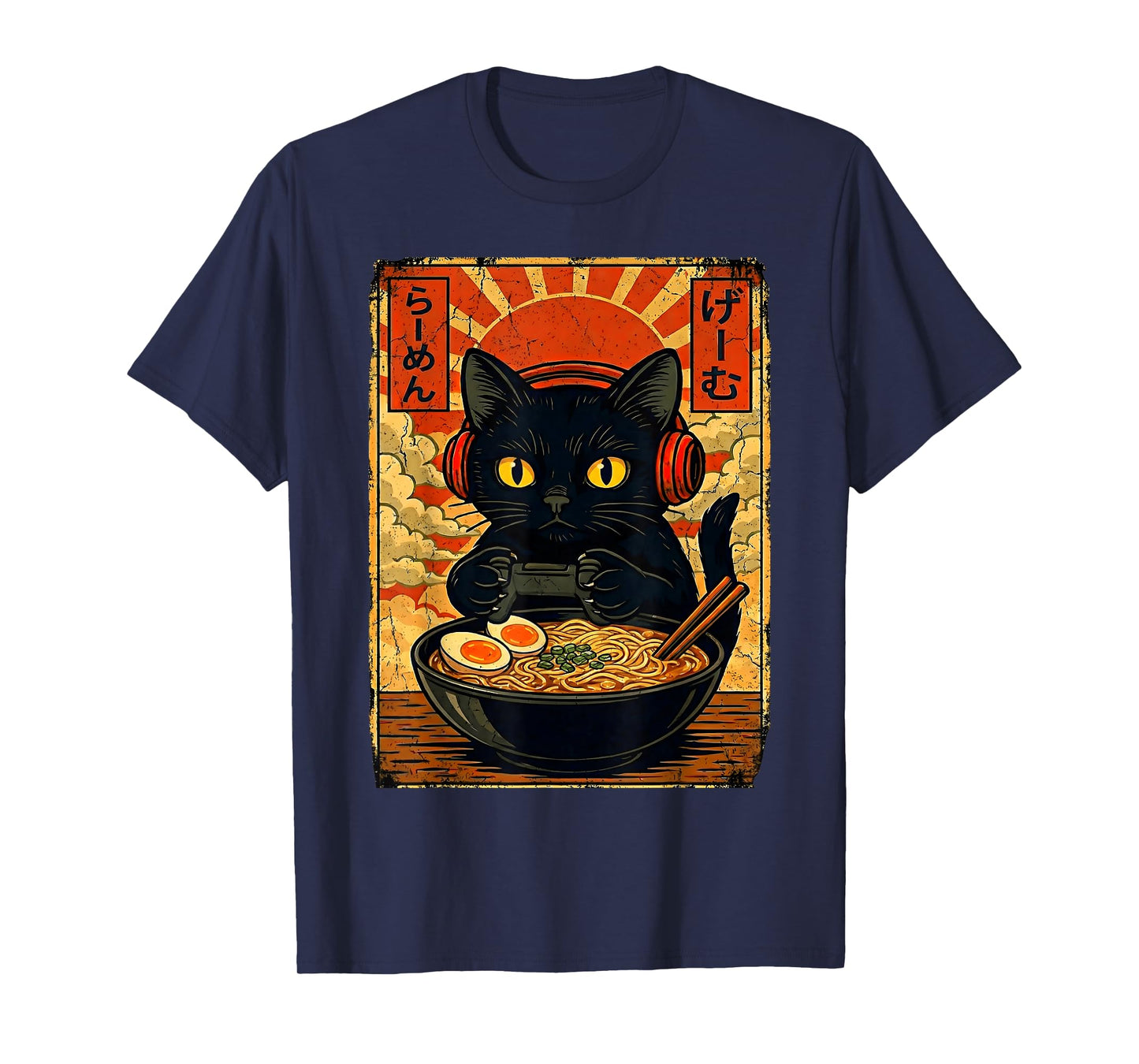Funny Cat Gamer Gifts Men Anime Kawaii Gaming Headset Cat T-Shirt