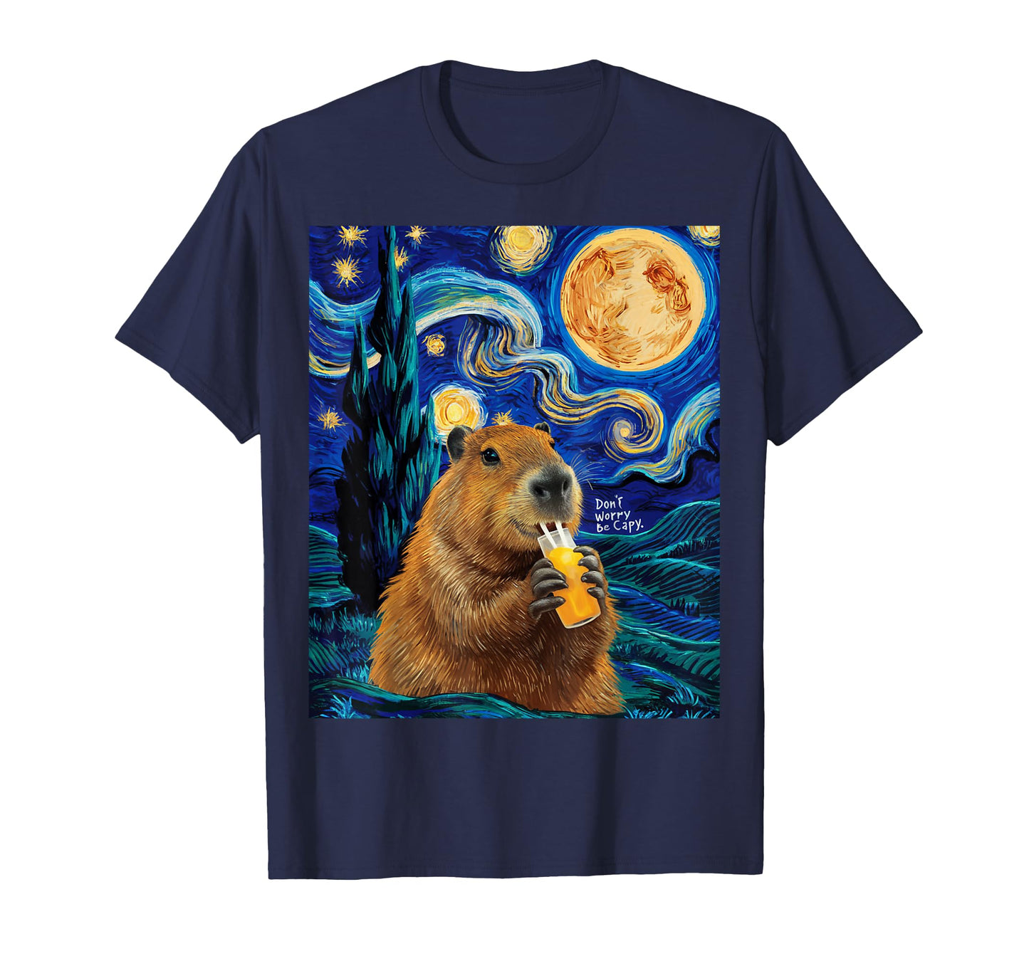 Capybara In Van Gogh Starry Night Don't Worry Be Capy Cappy T-Shirt