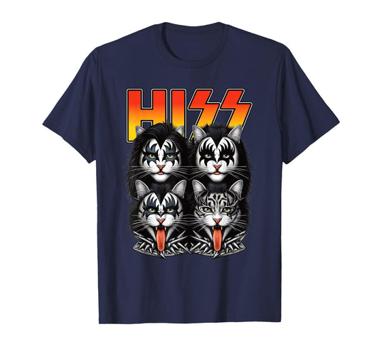 Funny Hiss Cats Band Parody 70s Music Lover Cat Face Graphic T-Shirt