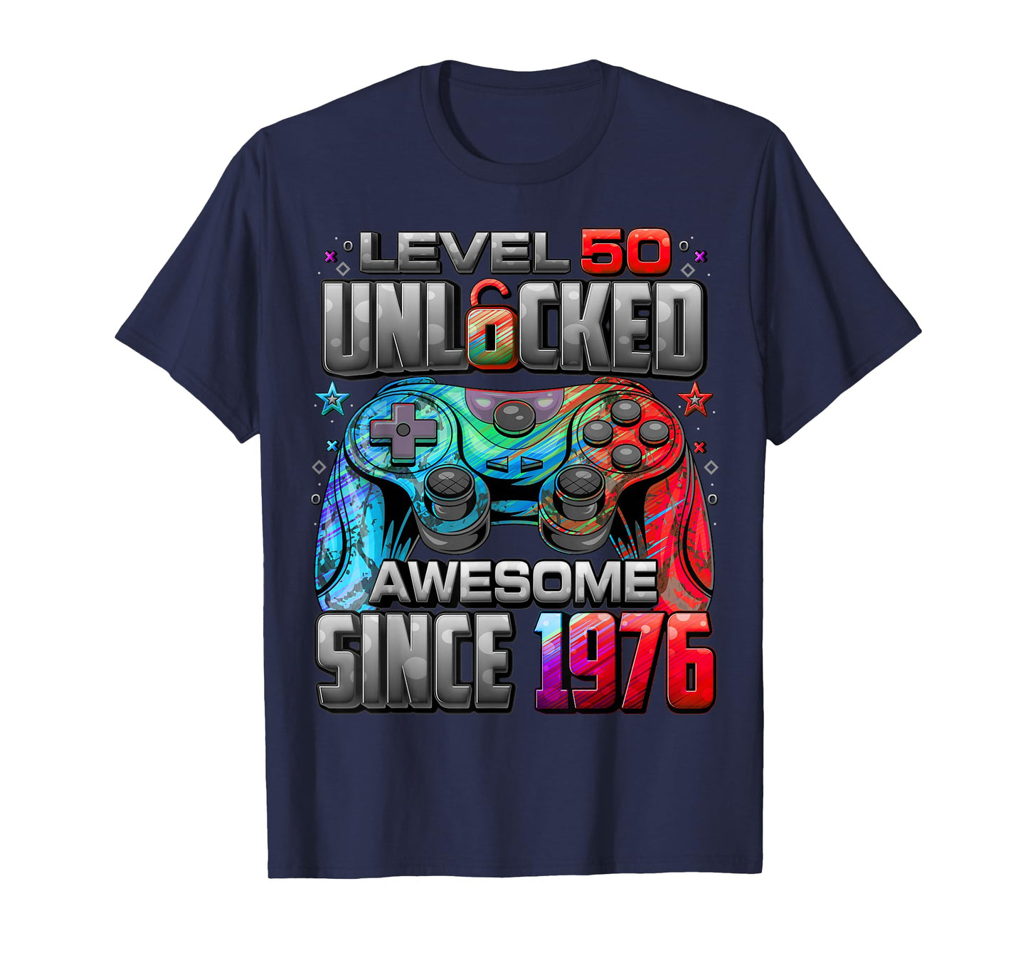 Level 50 Unlocked Awesome Since 1976 50th Birthday Gaming T-Shirt