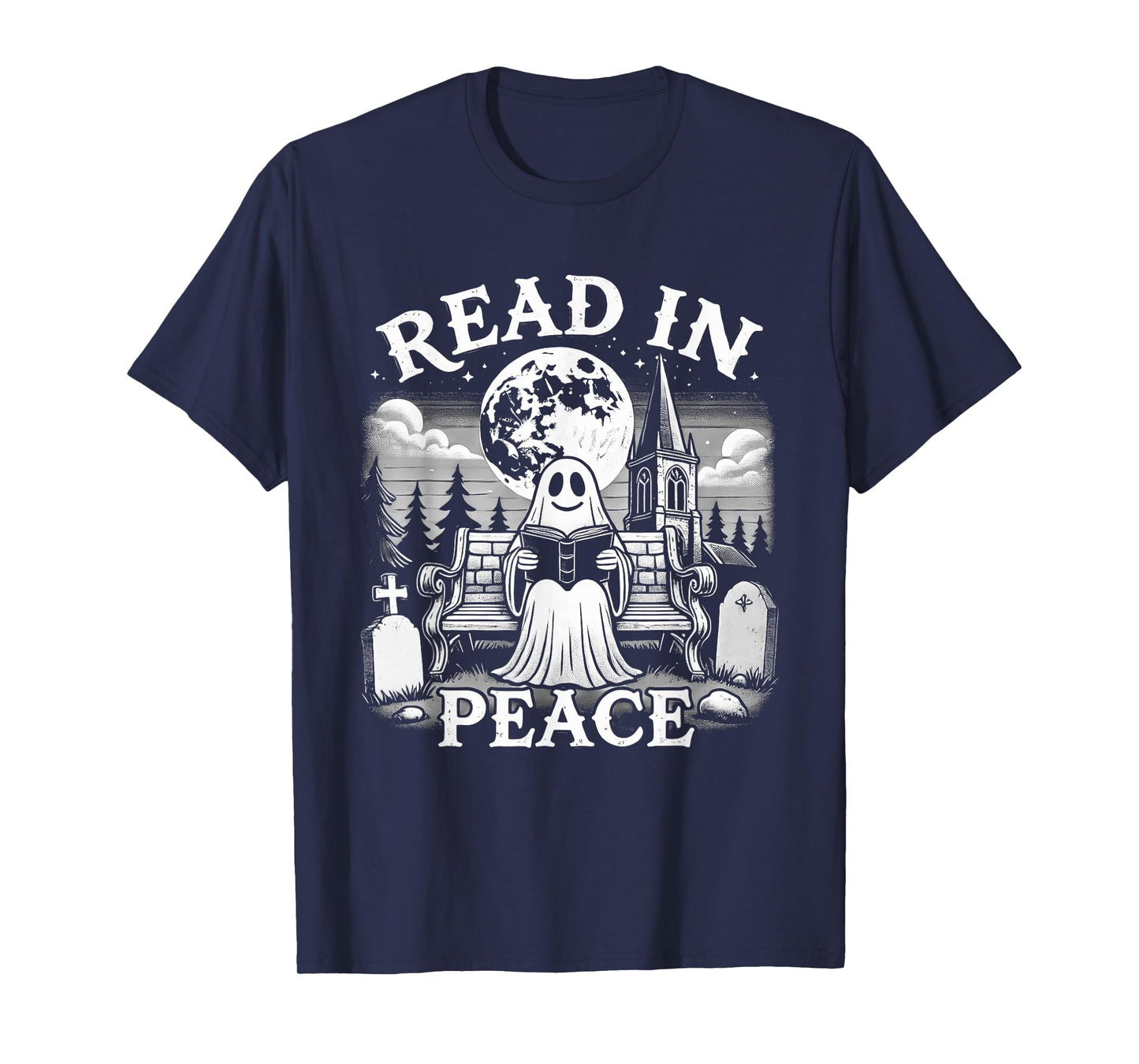 Read In Peace Ghost Reading Books Funny Halloween T-Shirt