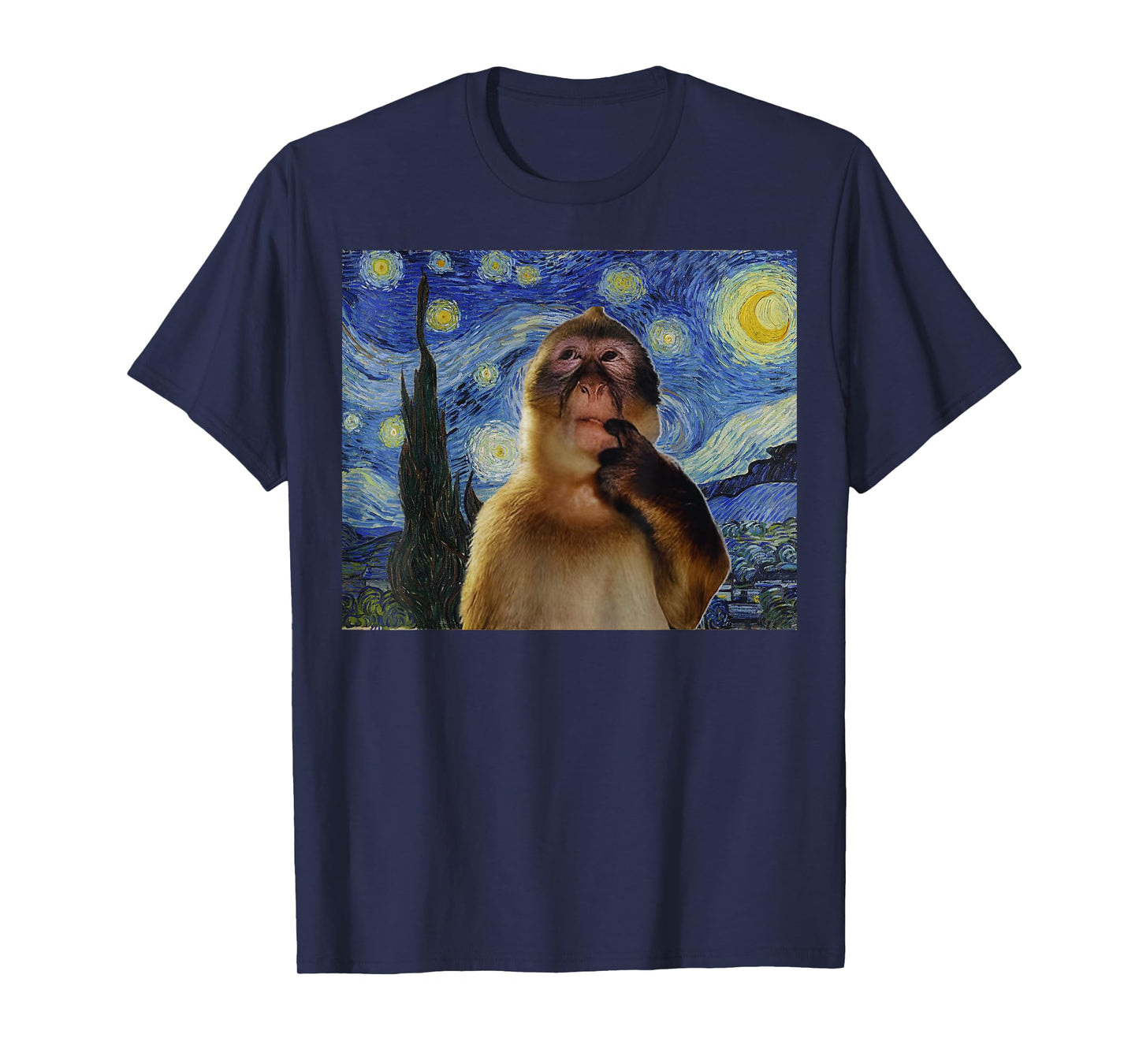 Monkey Thinking Funny Starry Night Monkey Meme Brainrot Gift T-Shirt
