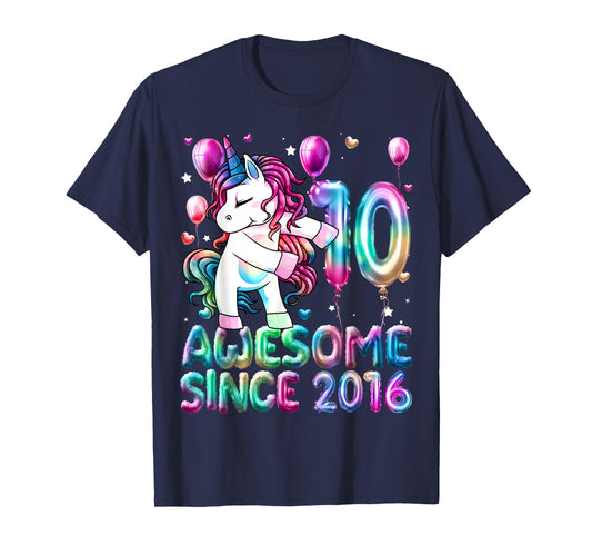 10 Year Old Awesome Since 2016 Unicorn 10th Birthday Girl T-Shirt