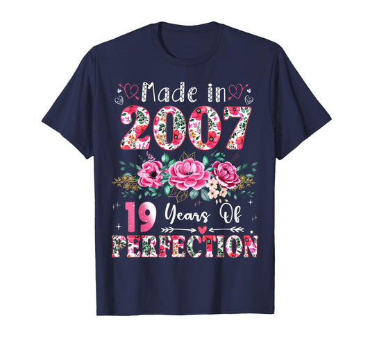 19 Year Old Made in 2007 Floral 19th Birthday Women T-Shirt