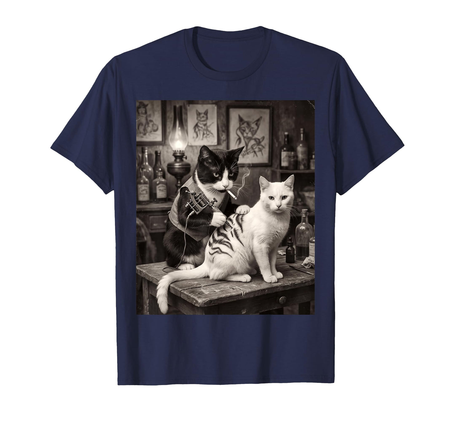 Cat Smoking Tattoo Vintage Inked Kitty Artist Funny Meme T-Shirt