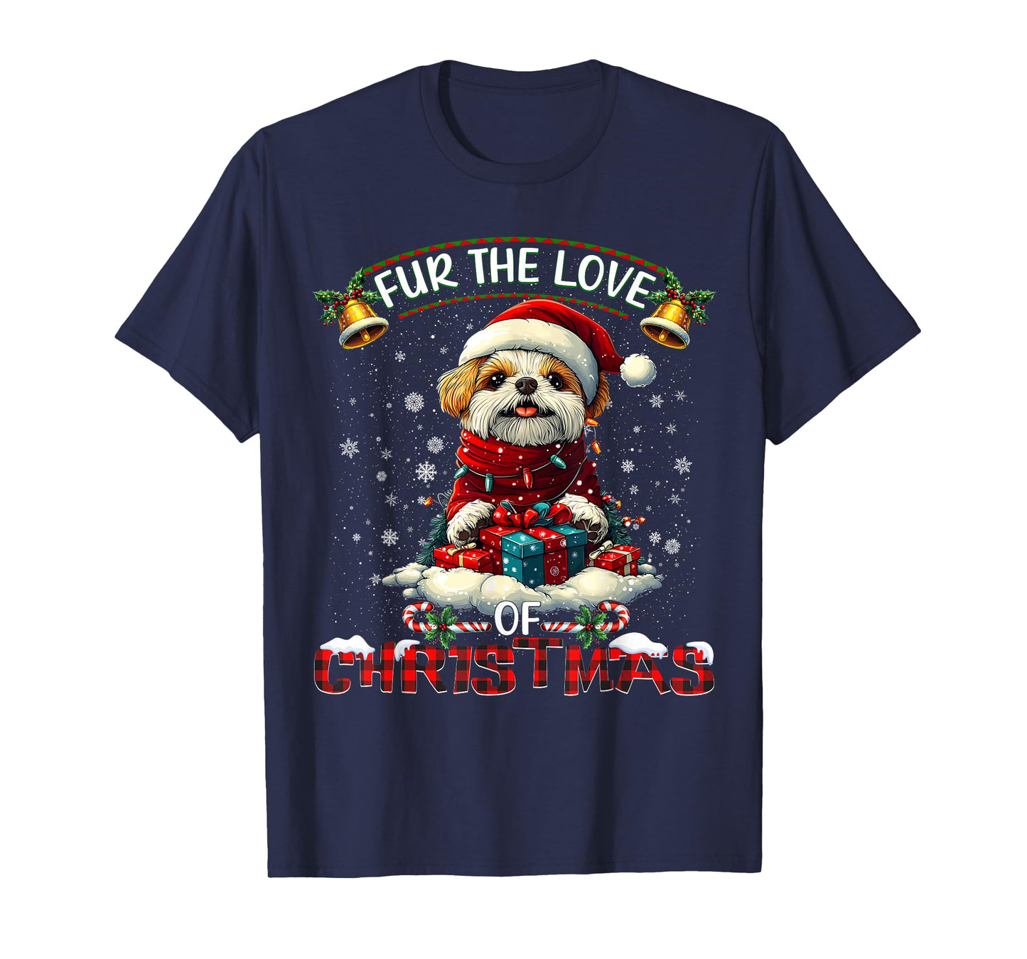 Shih Tzu Christmas Tree Lights Decorations Dog Lover Xmas T-Shirt