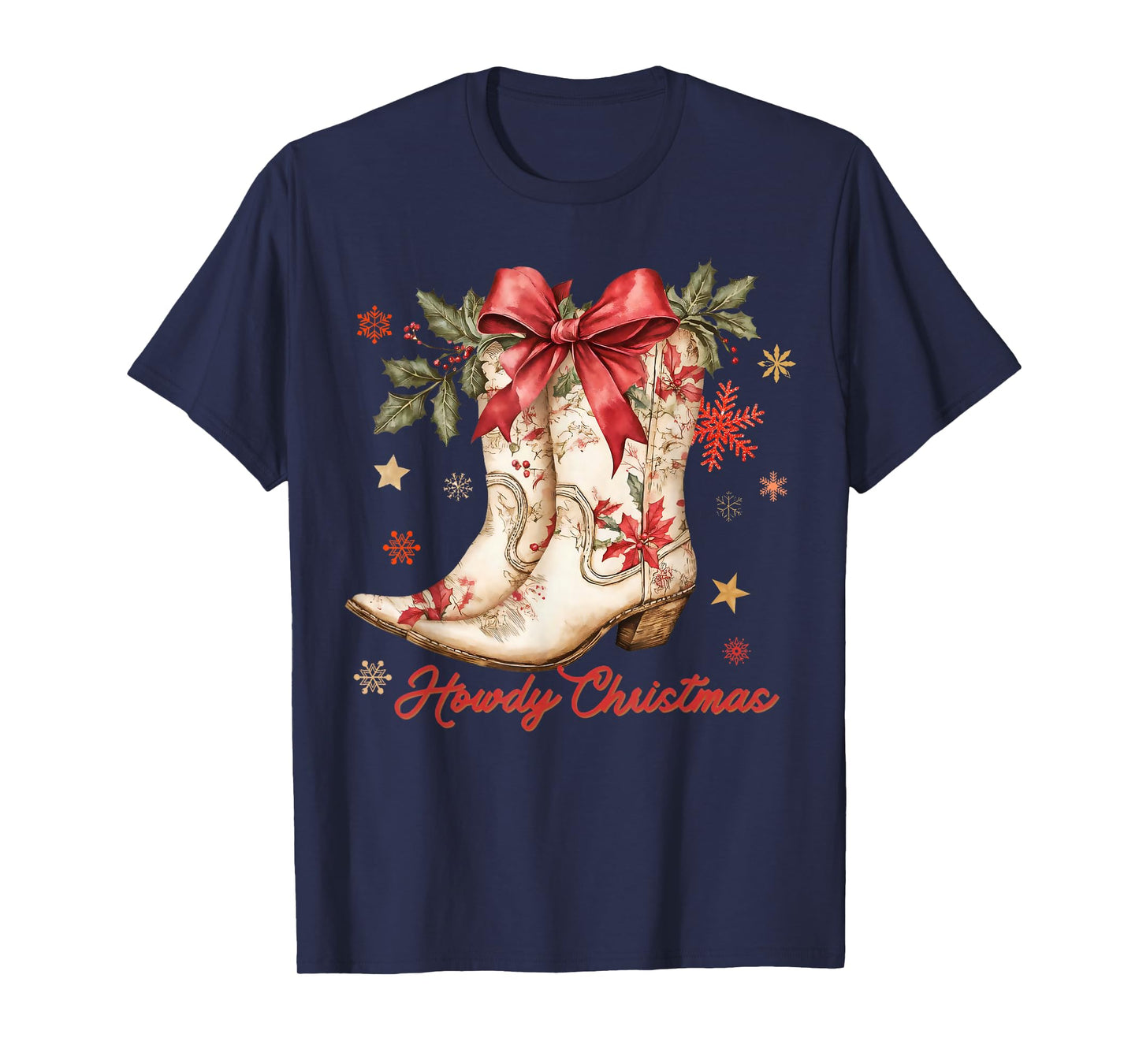 Merry and Bright Cowgirl Boot Christmas Western Cowboy T-Shirt