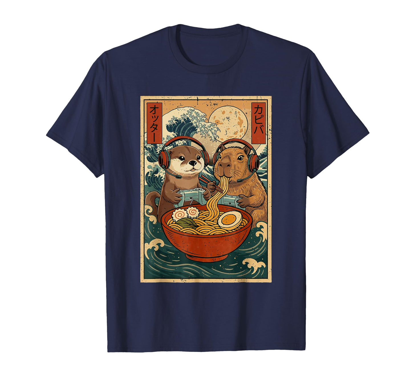 Kawaii Japanese Ramen Gamer Otter & Capybara Retro Gaming T-Shirt