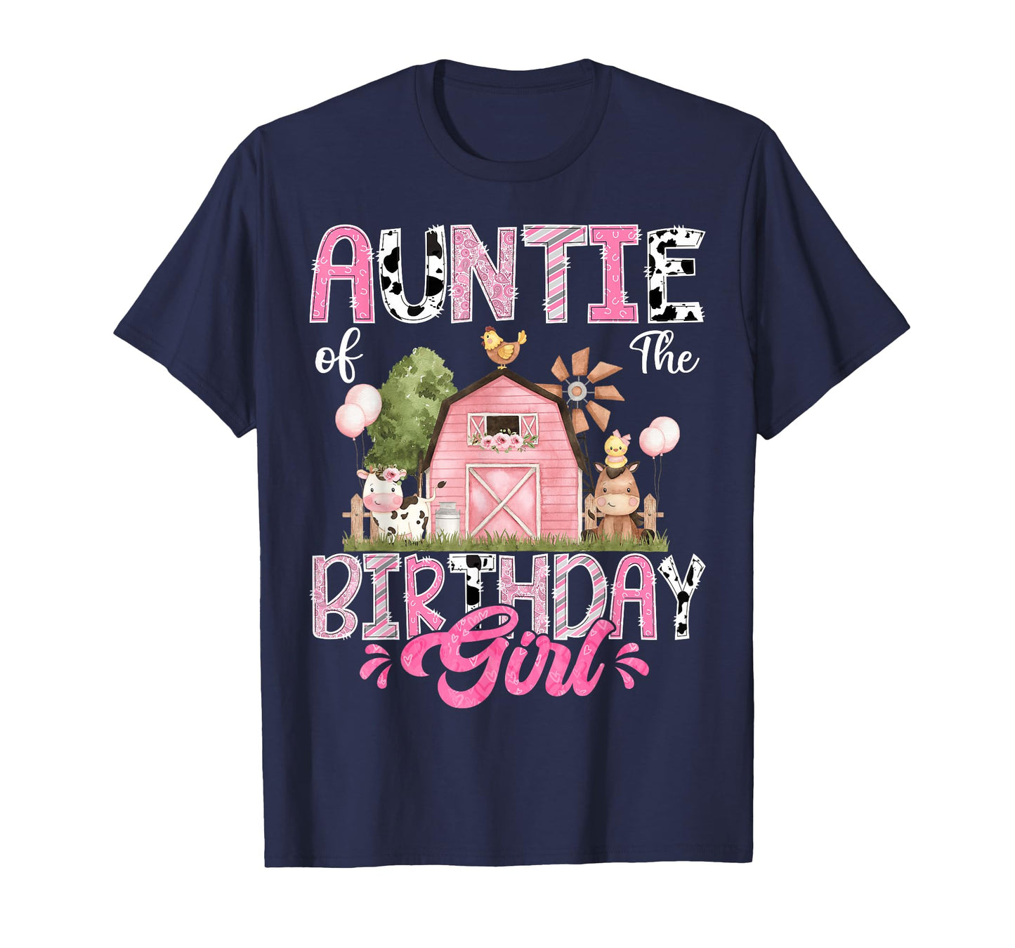 Auntie Of The Birthday Girl 1St Birthday Pink Cow Farm T-Shirt