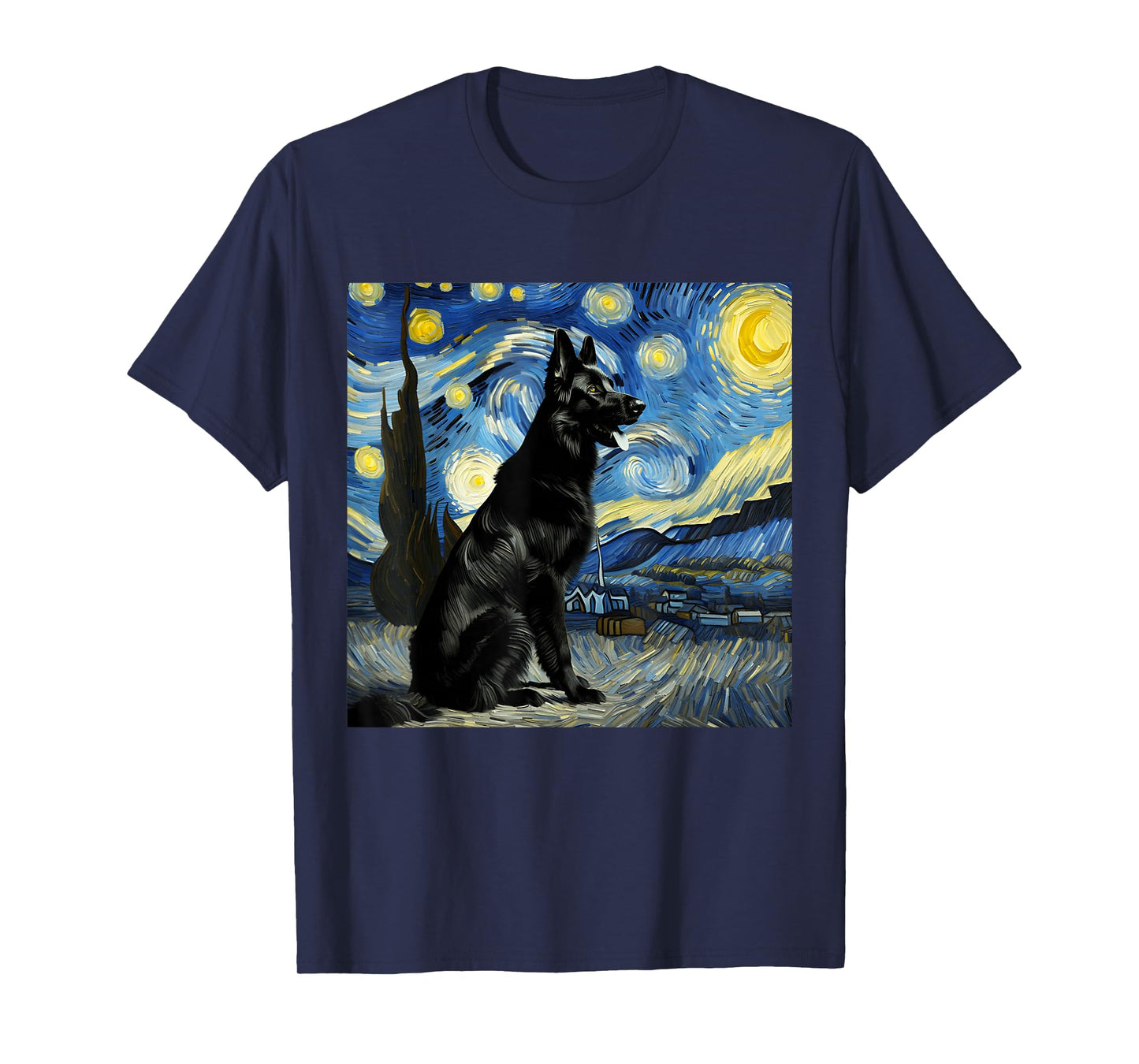 Black German Shepherd Starry Night Van Gogh Thanksgiving T-Shirt
