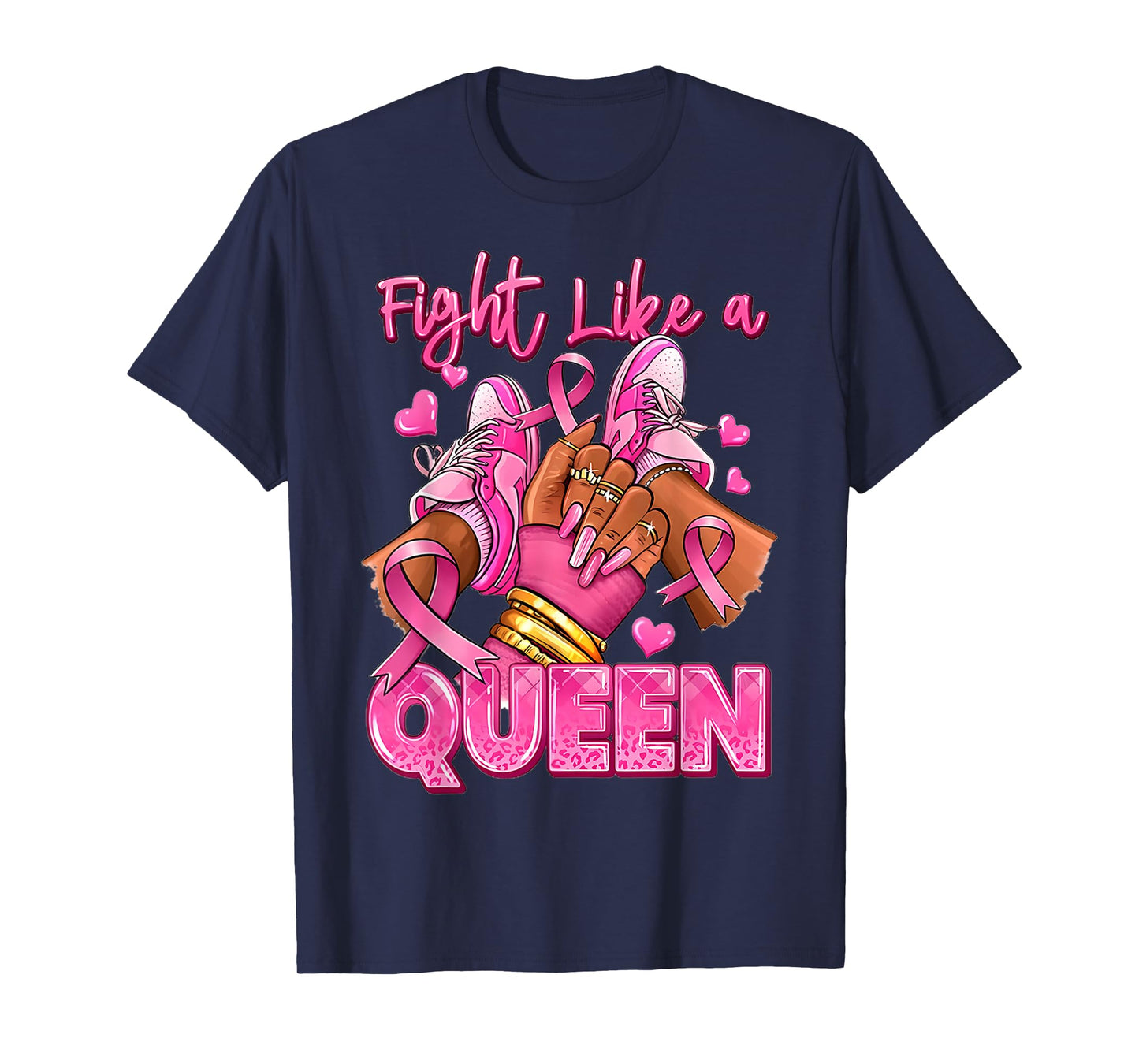 Fight Like A Queen Afro Girl Sneakers Breast Cancer Warrior T-Shirt