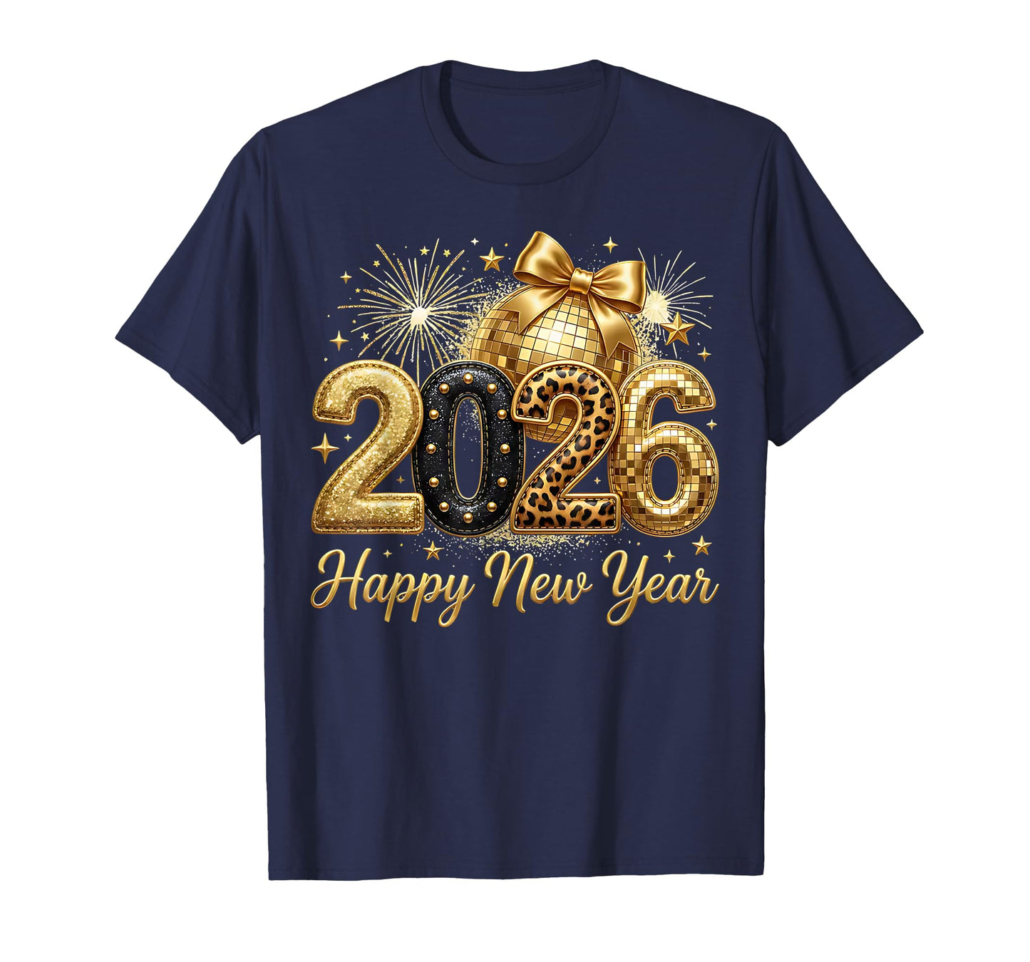 Happy New Year Party 2026 Disco Ball Bow Matching Men Women T-Shirt