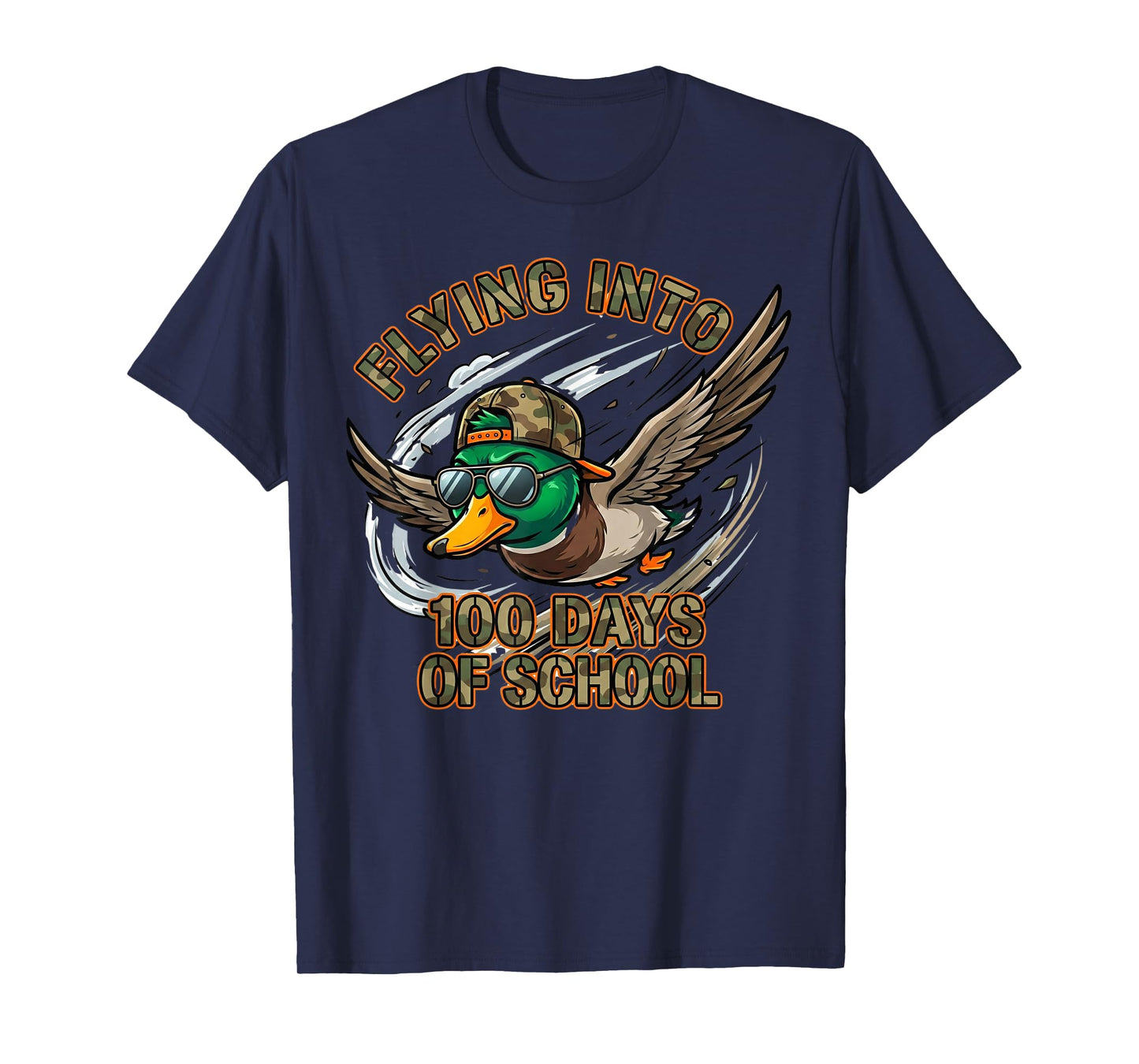 Flying Into 100 Days of School Camo Duck Hunting Boys T-Shirt