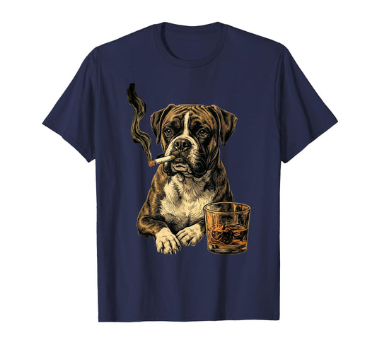 Funny Boxer Dog Smoking Cigarette Whisky Lover Funny Dog T-Shirt
