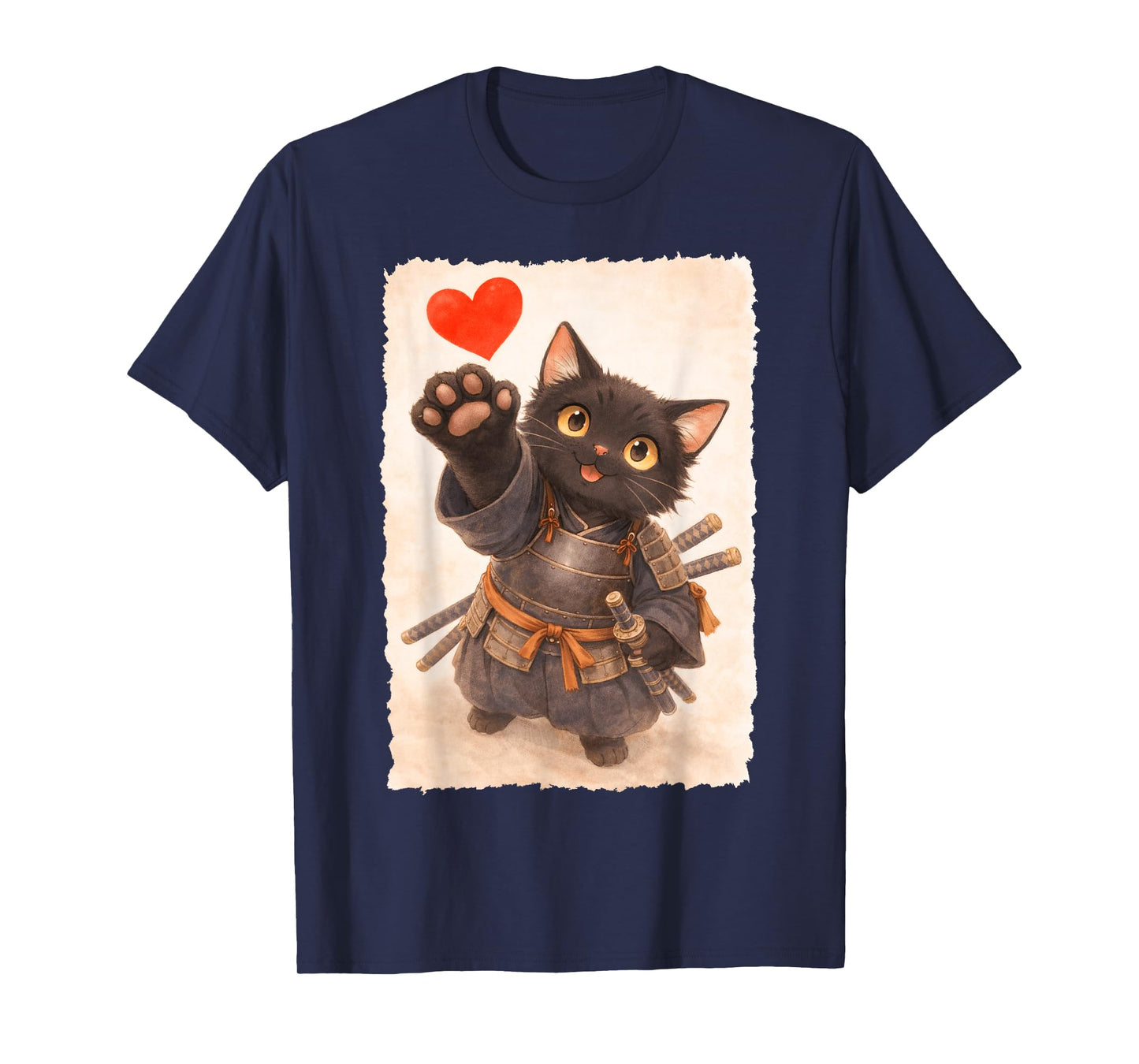 Kawaii Black Cat with Heart Anime Style Cute Japanese Art T-Shirt