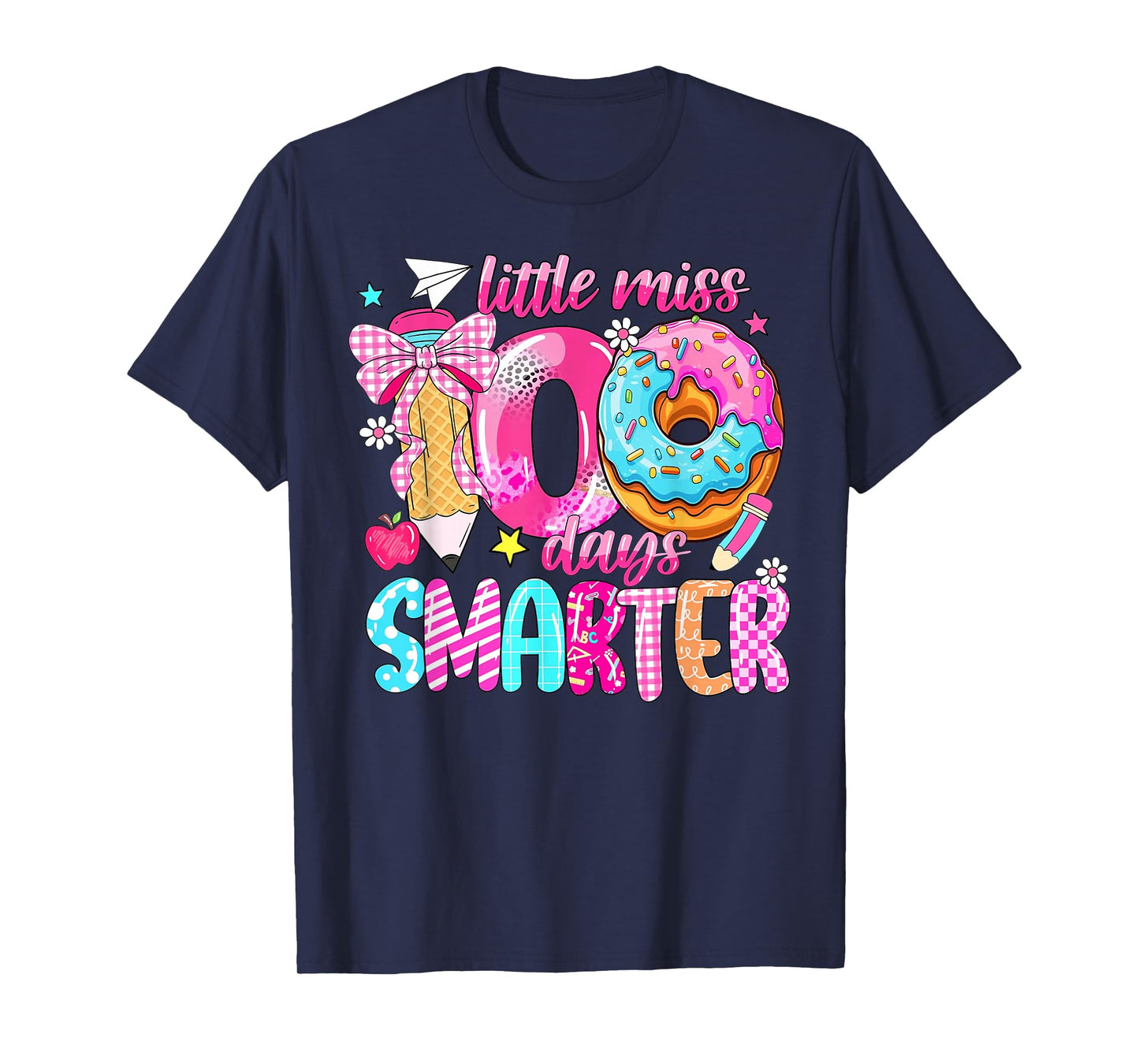 Little Miss 100 Days Smarter Donut 100 Days of School Girl T-Shirt