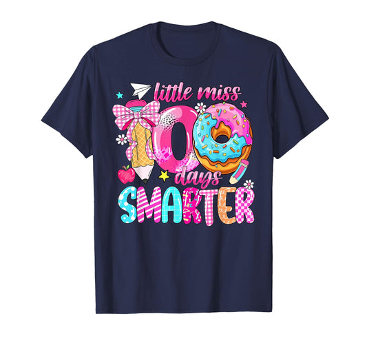 Little Miss 100 Days Smarter Donut 100 Days of School Girl T-Shirt