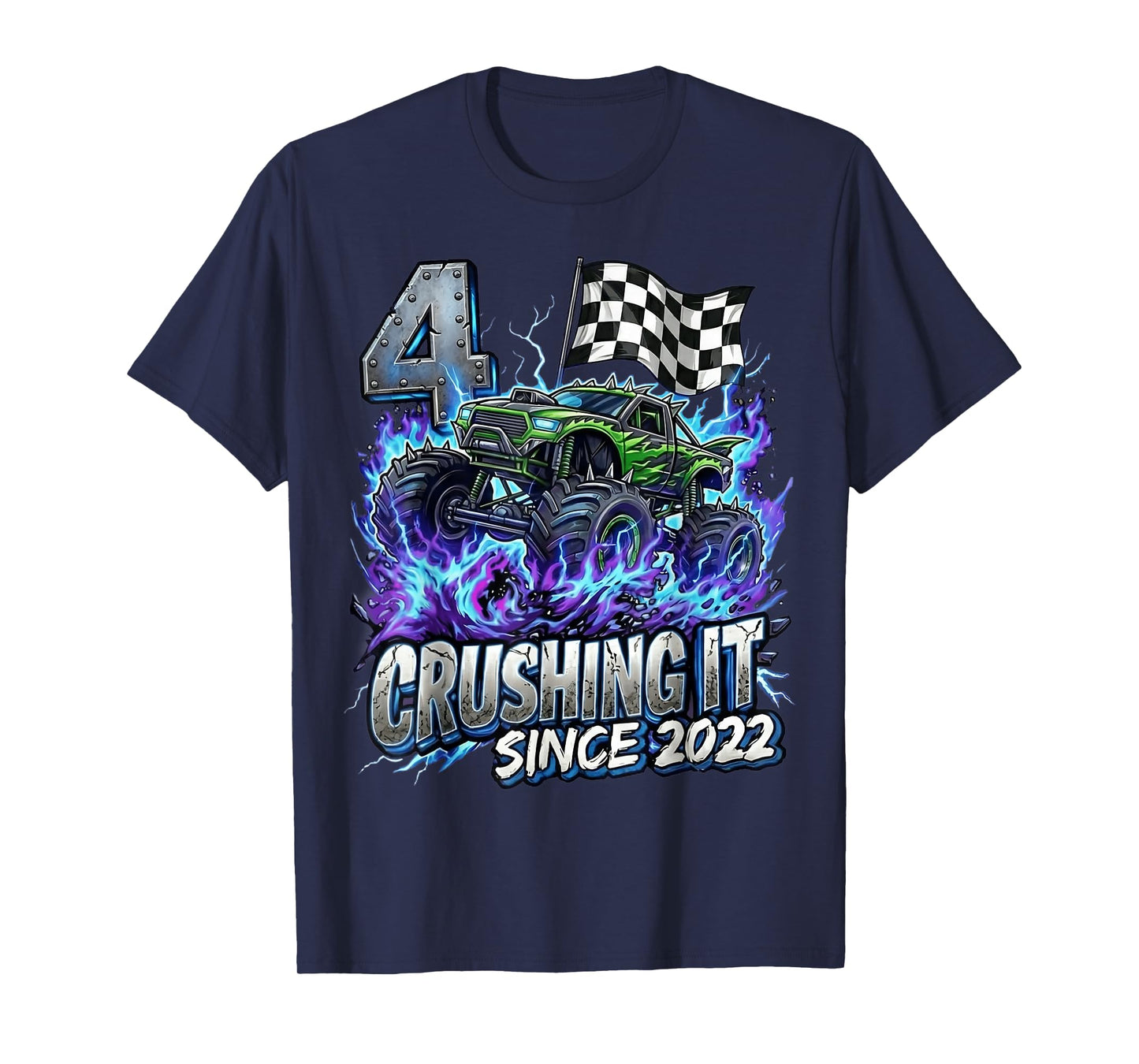 4th Birthday Monster Truck 4 Years Old Boys Kids Born 2022 T-Shirt