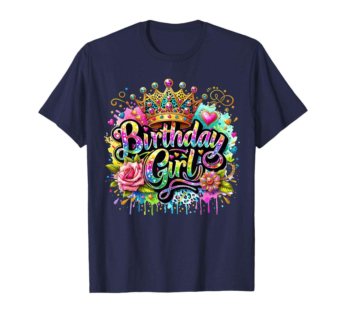 Birthday Girl Crown Floral Fun T-Shirt for Women T-Shirt