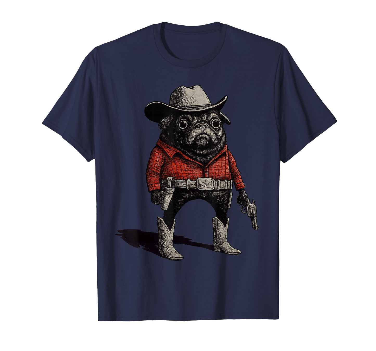 Cowboy Pug Dog Funny Western Outfit Red Pug Cowboy Meme T-Shirt