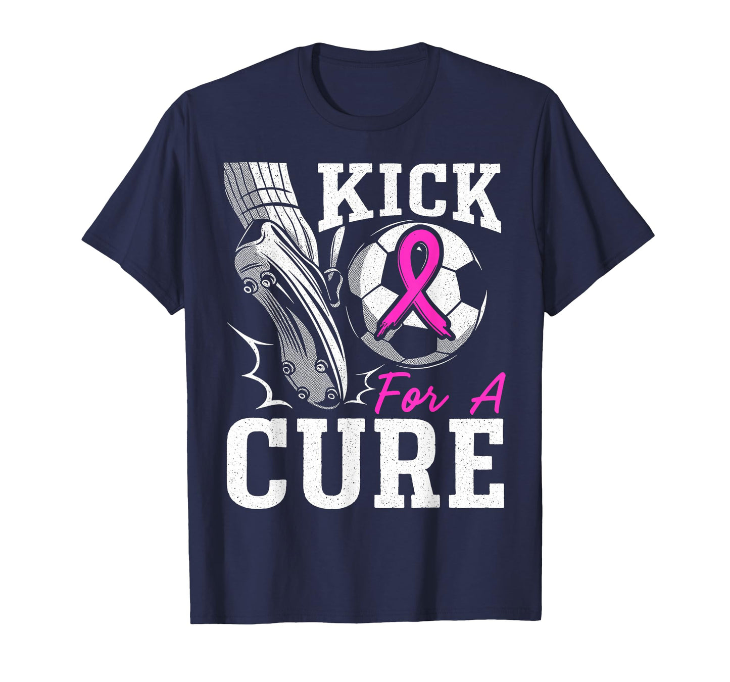 Kick for A Cure Breast Cancer Awareness Pink Ribbon Soccer T-Shirt
