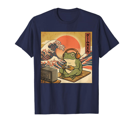 Gaming Frog Art Ukiyo-e Japanese Gamer Anime Men Women Boys T-Shirt