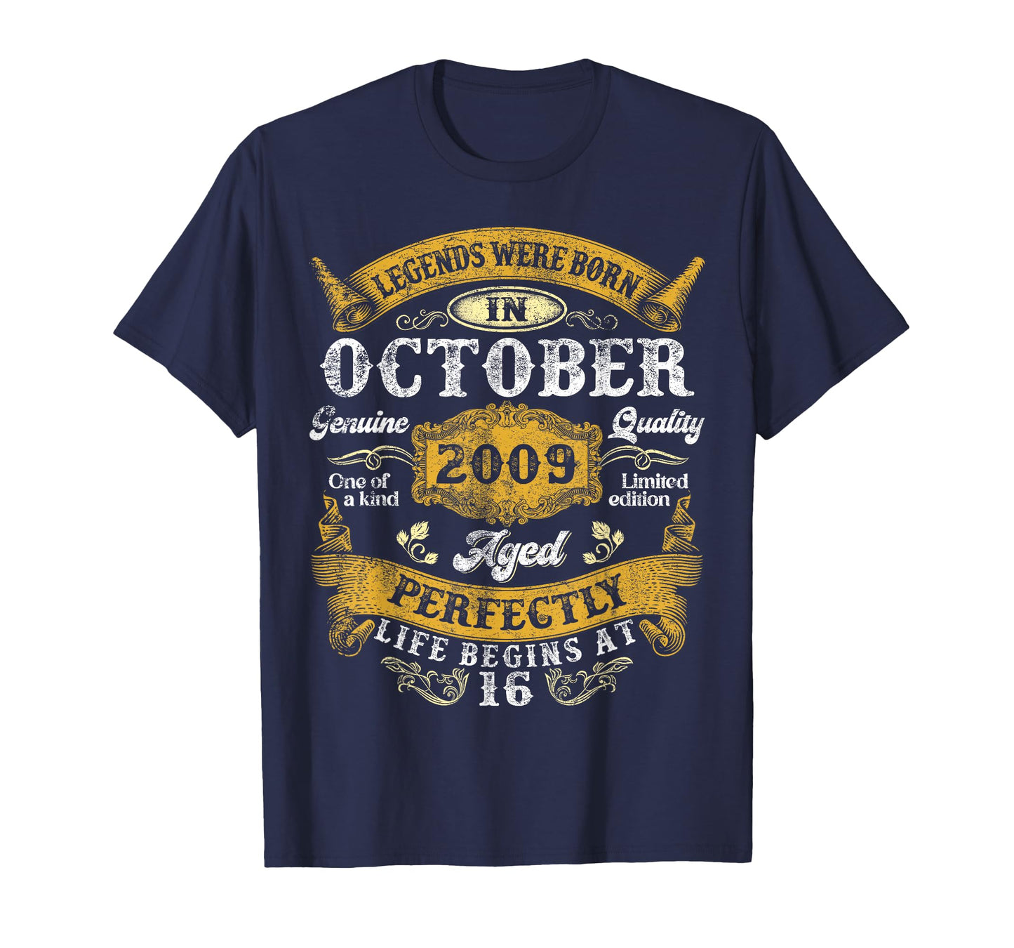Legends Were Born In October 2009 Vintage 16th Birthday Boy T-Shirt