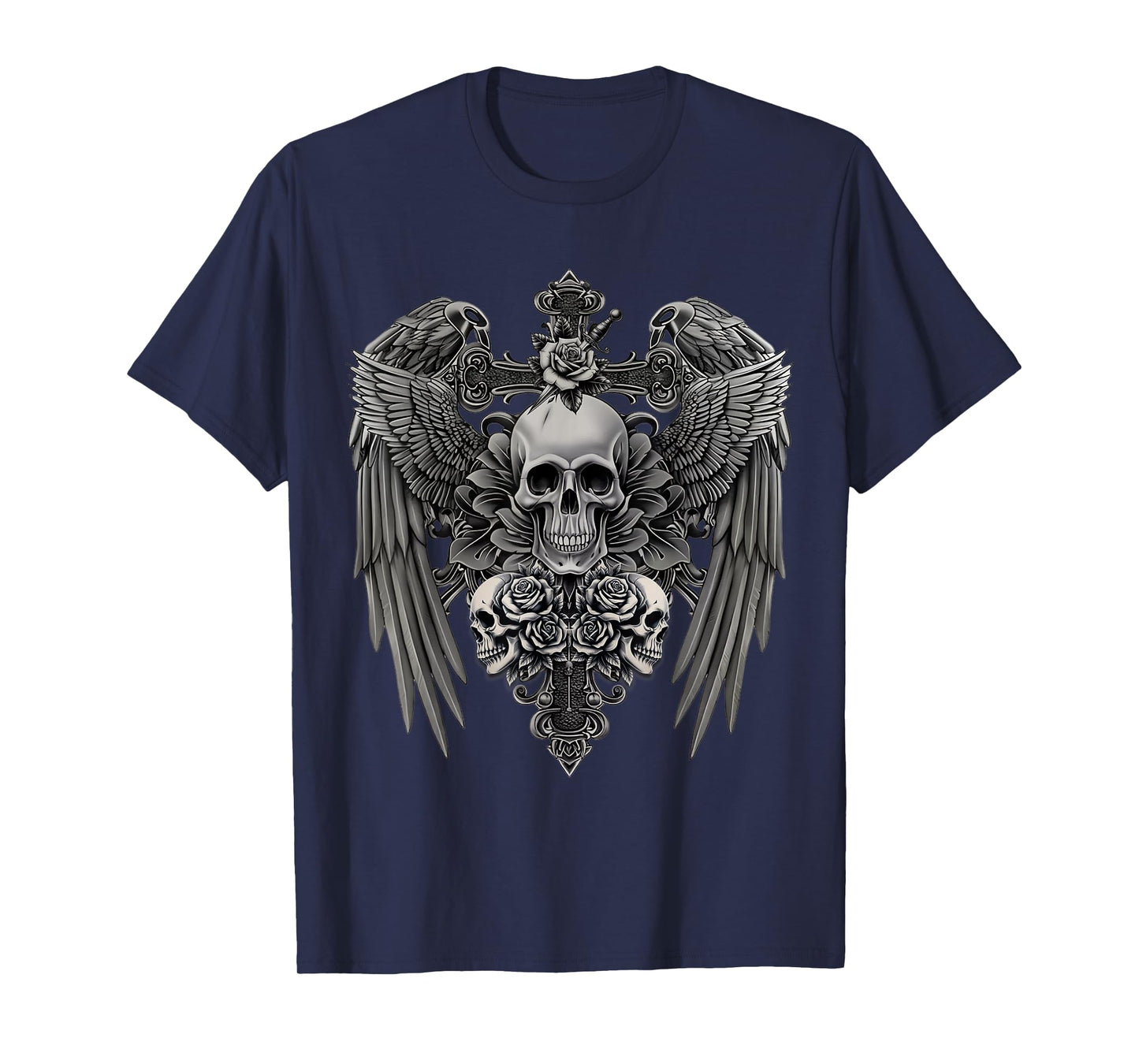 Funny Y2K Grunge Aesthetic Wings Alt Goth Skull Cross Gothic T-Shirt
