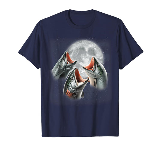 3 Salmon Fish Howling At The Moon Funny Salmon Fishing Lover T-Shirt