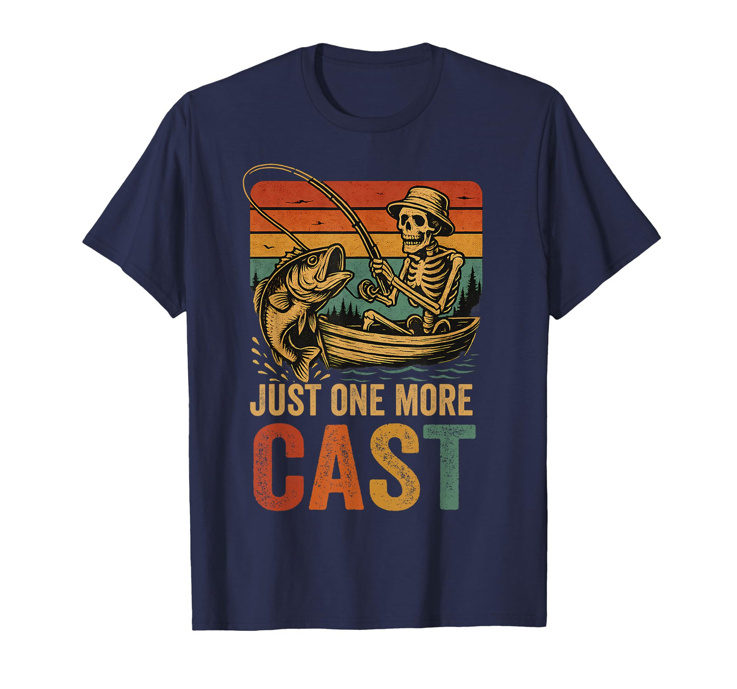 Funny Retro Fishing Skeleton Fish Fisherman Bass Fishing T-Shirt