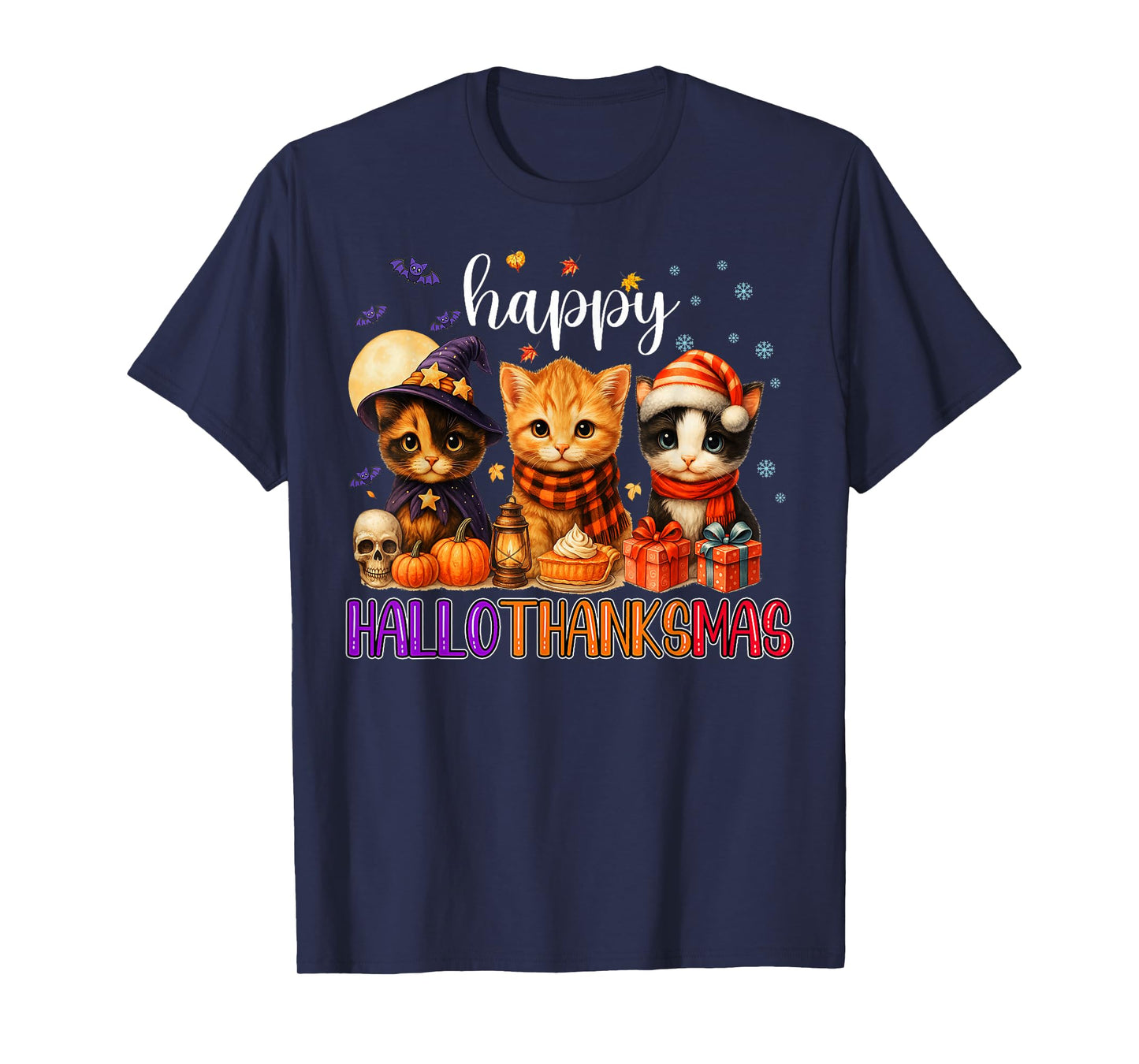 Happy HalloThanksMas Funny Halloween Thanksgiving Christmas T-Shirt