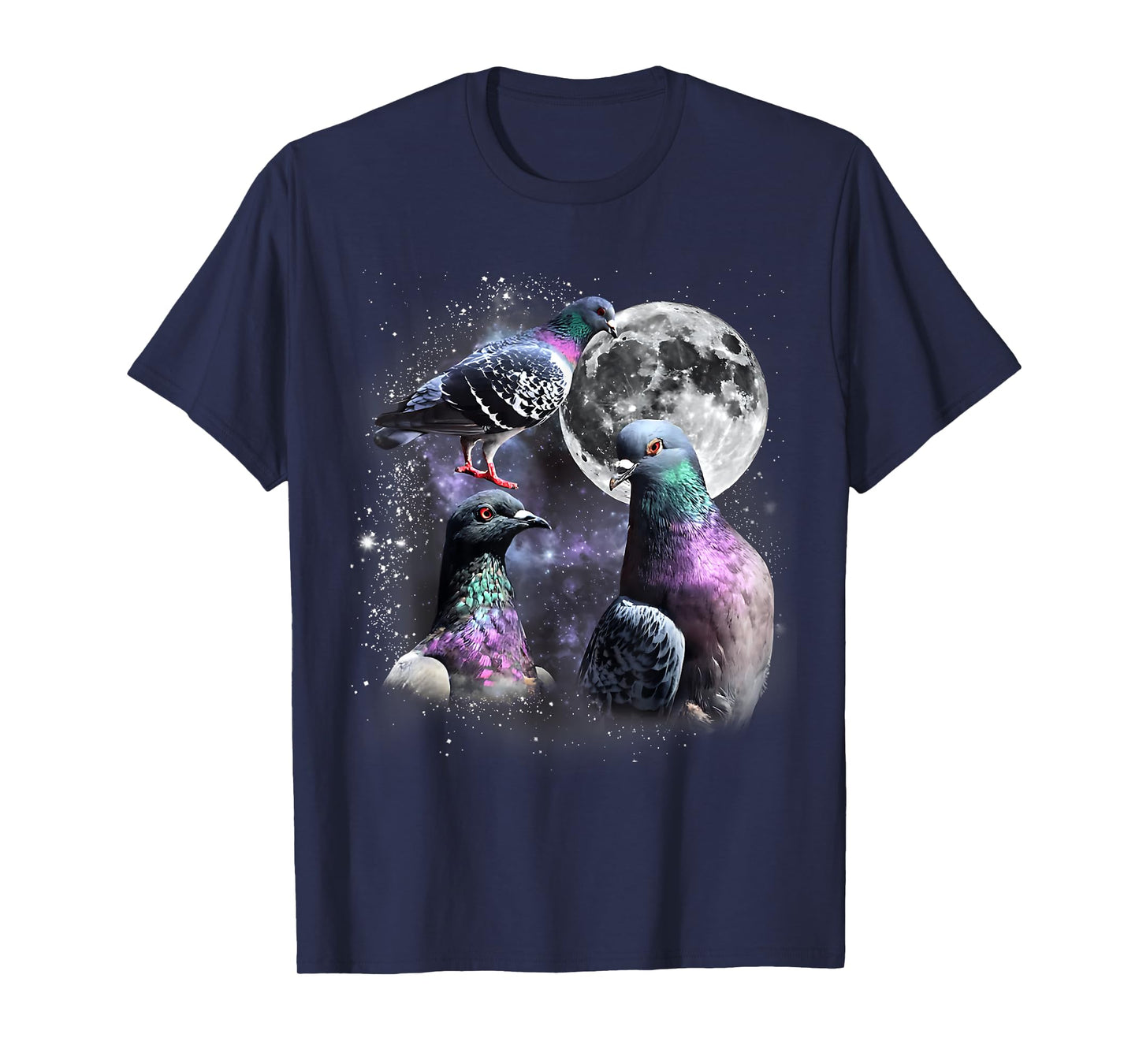 Funny Three Pigeon Moon Weird Cursed Meme 3 Pigeon Silly T-Shirt