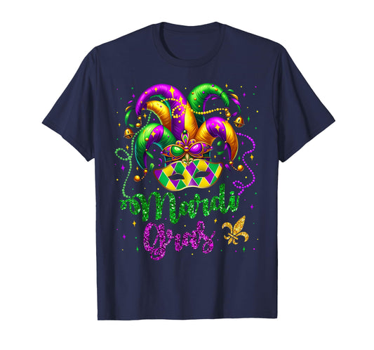 Mardi Gras Shirts for Women Kids Men Beads Mask Feathers Hat T-Shirt