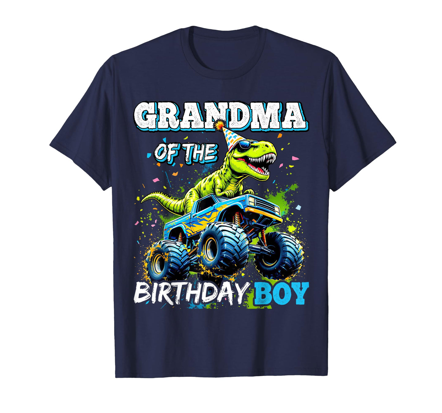 Grandma of the Birthday Boy Monster Truck Dinosaur Party T-Shirt