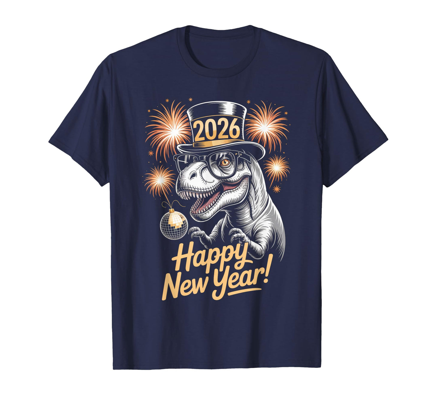 Happy New Year 2026 Dinosaur Funny T-Rex Tee for Kids Teens T-Shirt