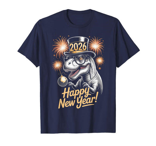 Happy New Year 2026 Dinosaur Funny T-Rex Tee for Kids Teens T-Shirt