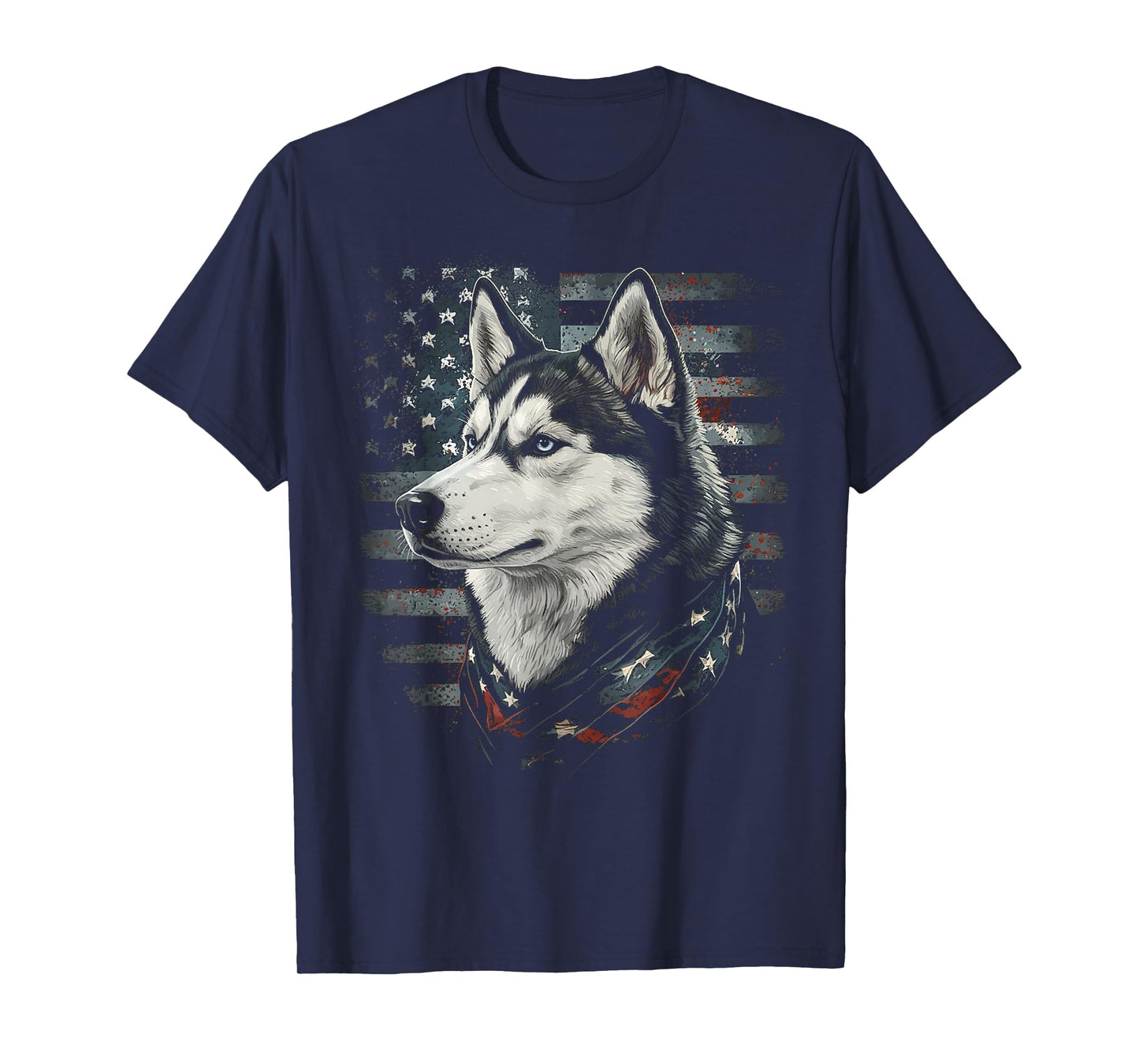 Siberian Husky Dog American Flag Patriotic Vintage USA T-Shirt