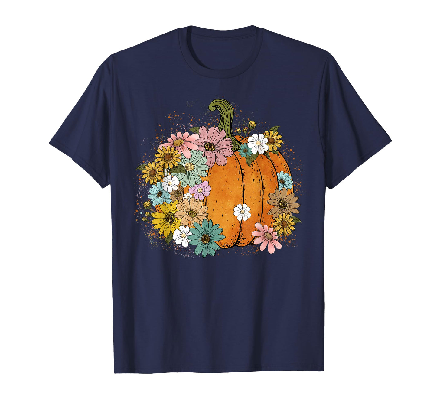 Boho Floral Minimalist Flower Cute Pumpkin Thanksgiving Cozy T-Shirt