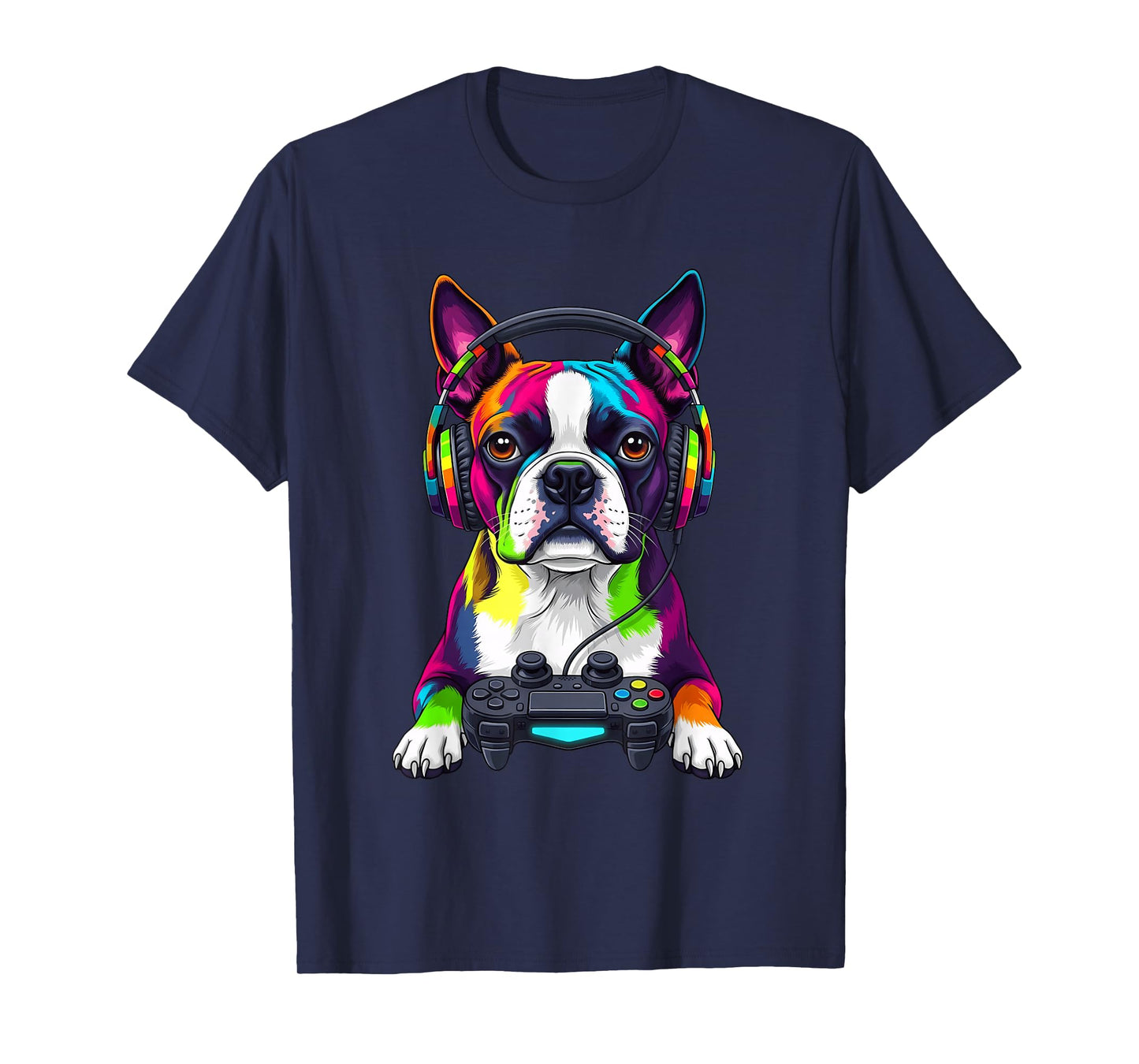 Colorful Boston Terrier Video Game Gamer Dog Zoo Design T-Shirt