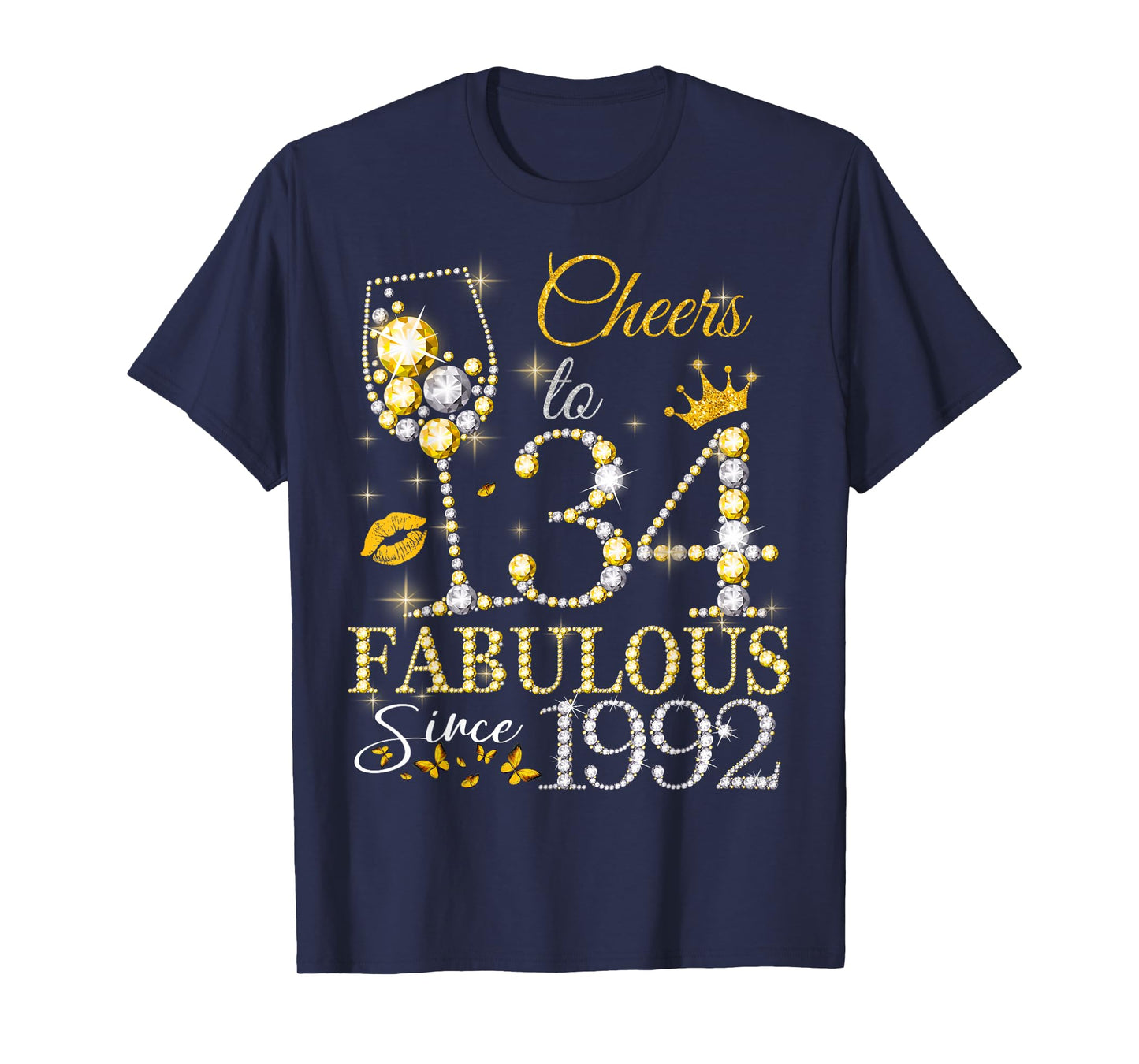 Cheers to 34 Fabulous Since 1992 34th Birthday Women Girls T-Shirt