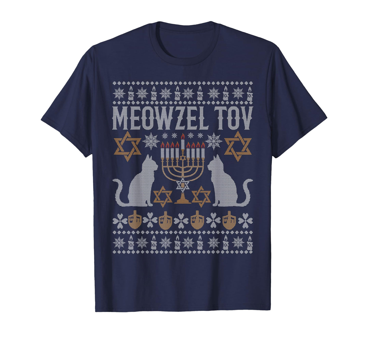 Meowzel Tov Mazel Tov Cat Ugly Christmas Happy Hanukkah T-Shirt