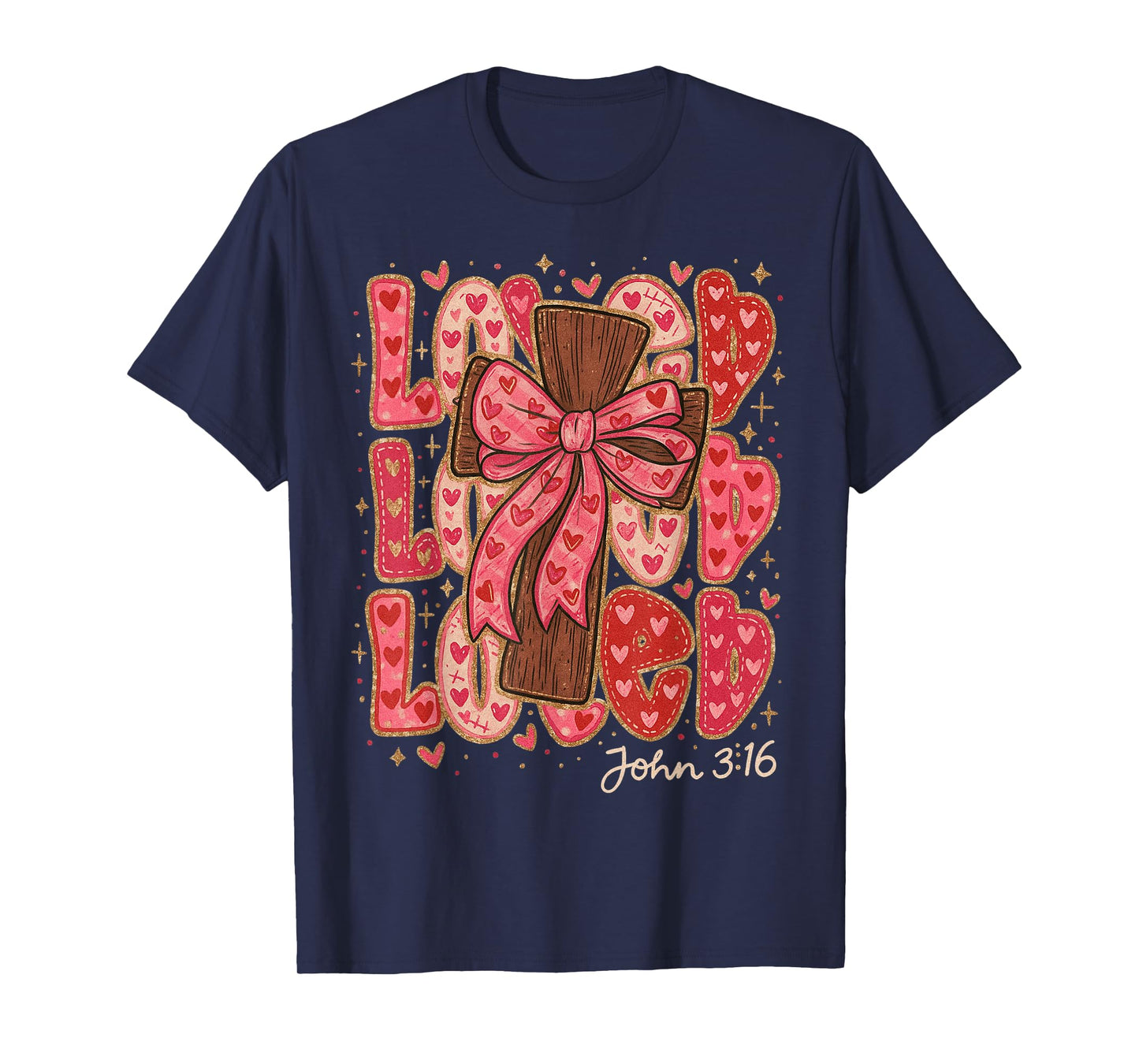 HUGvyn Loved John 3:16 Valentine Christian Preppy Coquette T-Shirt