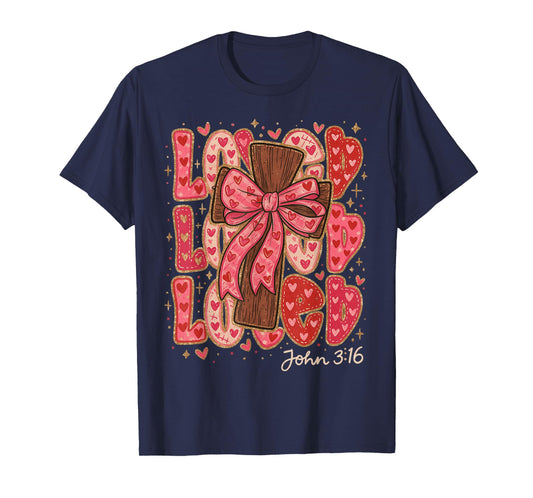 HUGvyn Loved John 3:16 Valentine Christian Preppy Coquette T-Shirt