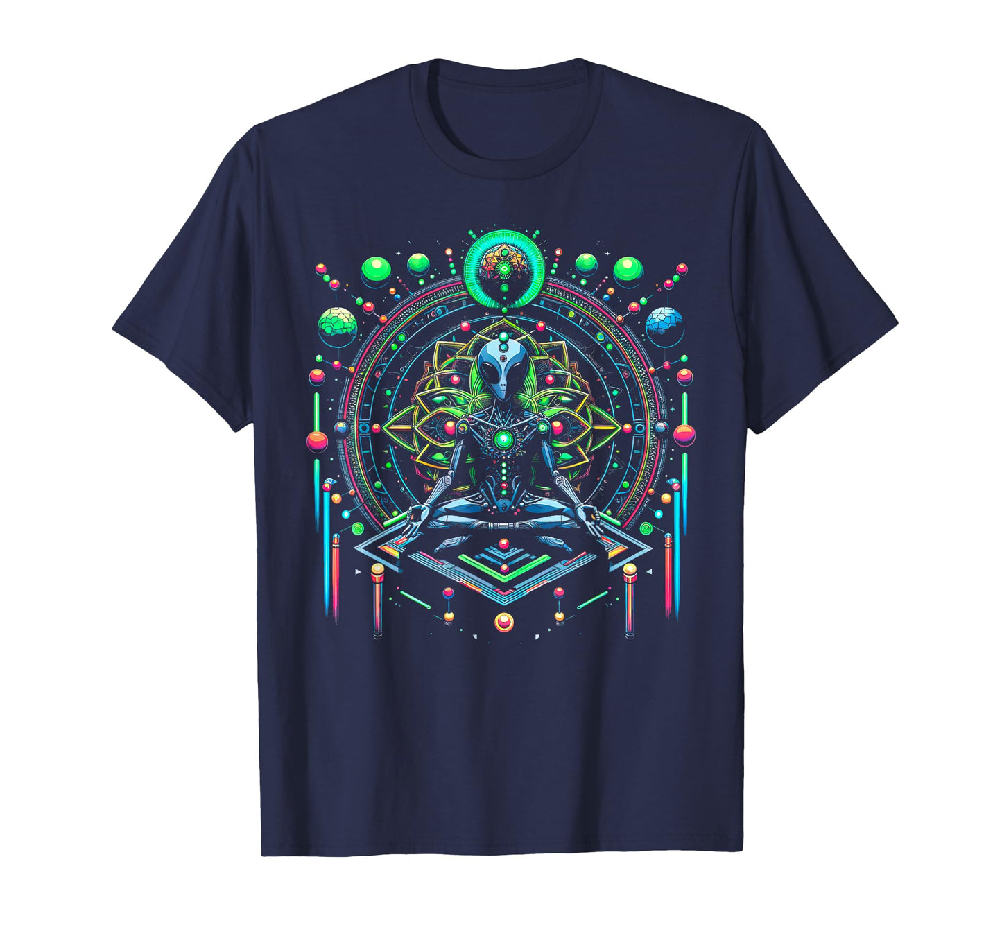 Meditation Alien with Geometric Pattern Art T-Shirt