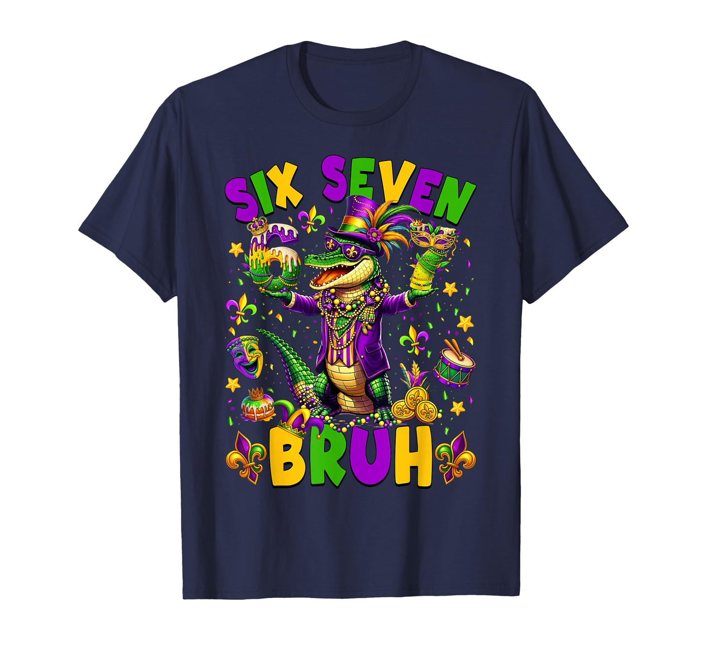 Mardi Gras Six Seven Bruh Mardigator Alligator 6 7 Meme Boy T-Shirt