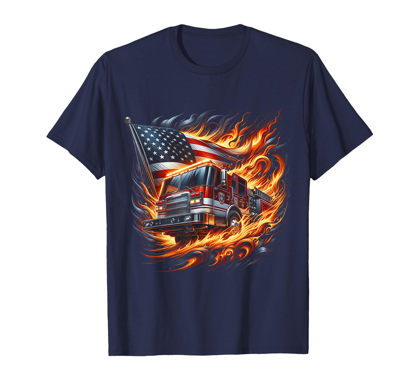 Firefighter Patriotic Fire Truck Fireman American Flag T-Shirt