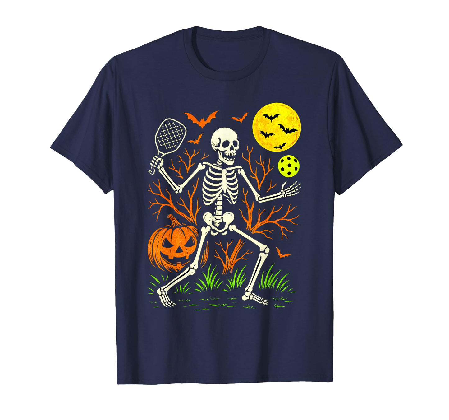 Pickleball Skeleton Spooky Boys Halloween Pickleball Player T-Shirt